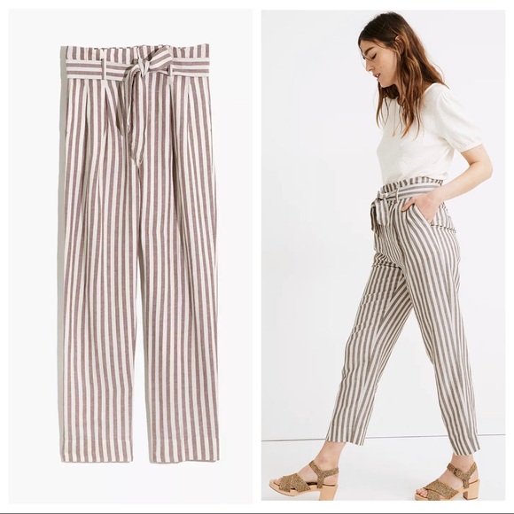 Madewell Paperbag Striped Linen Blend Pants - Picture 2 of 11